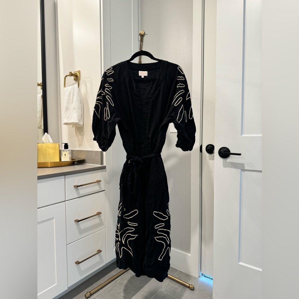 Ciebon Black Puff Sleeve Midi Dress (Plus Size)